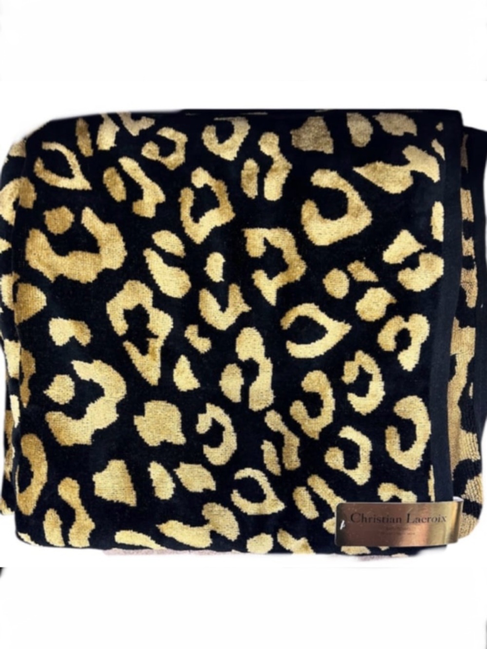 Christian Lacroix Gold and Black Animal Print Bath Towels 30”x54” Set of 2